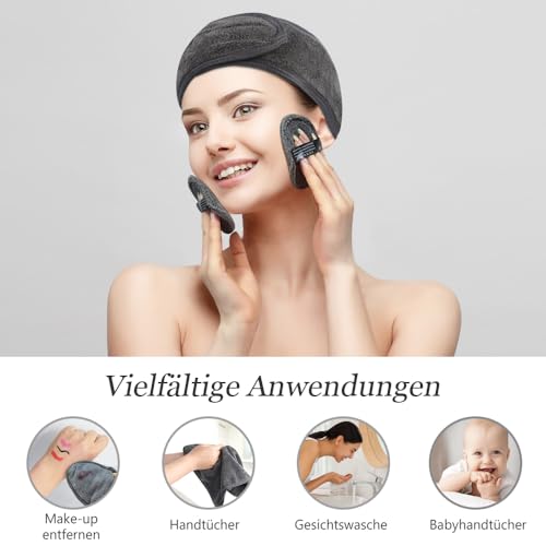 VIVOTE Abschminkpads Waschbar, Mikrofaser Gesichtsreinigungstücher, Waschbar und Wiederverwendbar Microfaser Abschminktücher, mit Wäschesack, 7 Stück Grau