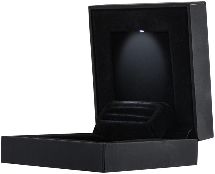 Allure - Slim Ring Box With LED Light, Square Shaped Elegant Flat Diamond Ring Case, Small, Black Velvet Interior Jewelry Display Gift Box For Unique Proposal, Engagement Or Wedding. - Image 3