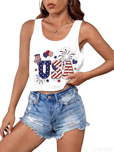 T&Twenties American Flag Tank Top for Women,4th of July Stars Striped Racerback Tees Sleeveless Patriotic USA Flag Vest Tops