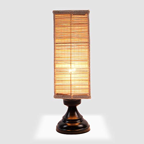 Image of tu casa Natural Bamboo Shade with Black Metal-Iron Base Table Lamp | Elegant Bedside & Desk Lamp for Bedroom, Living Room, Office, Home Decor & Gifting (Height : 13 Inch /No Blub Included)