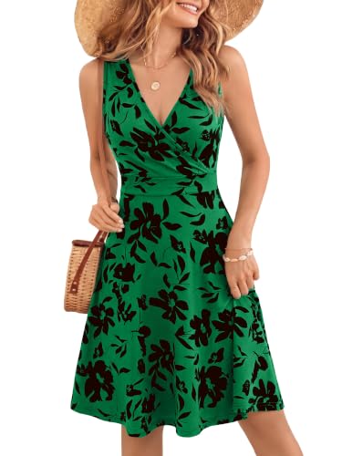 Image of GUBERRY Womens Wrap V Neck Sleeveless Sundress Summer Flare Tank Dress with Pockets
