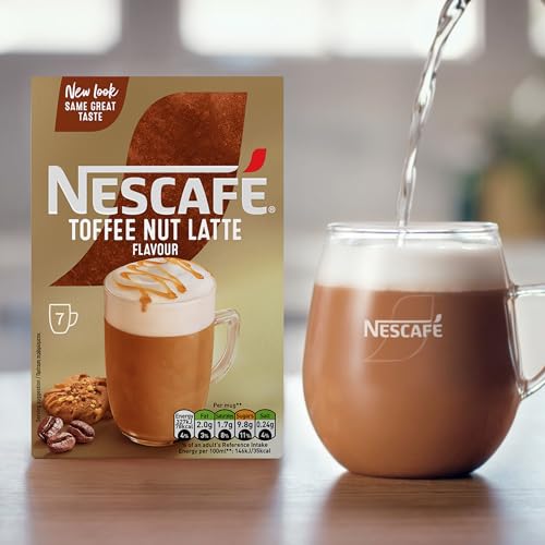 Image of NESCAFE Toffee Nut Latte Instant Coffee 7 Sachets, Responsibly Sourced Coffee Pack of 1