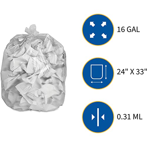 Genuine Joe Gjo01756 High-Density Trash Can Liner, 16 Gallon Capacity, 32" Length X 24" Width X 0.31 Mil Thickness, Clear (Case Of 1000) #TOP4