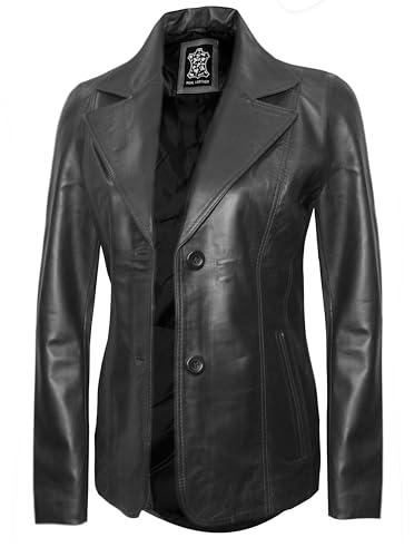 2 Buttons Womens Leather Blazer Real Lambskin Leather Coat - Casual Business Style Leather Blazer Coat for Women
