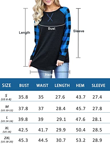 Baikea Raglan Plaid Tops For Women Long Sleeve Sweatshirts Blue Buffalo Checkered Ladies Tunic Shirts For Leggings Colorblock Top Matching Family Picture Fall Apparel 2024 Trendy Blue M thumb #4