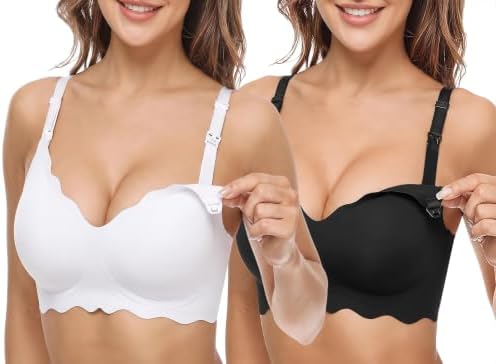 Bresdk Still BH 2er Pack Schwangerschafts BH Ohne Bügel Nahtlos Nursing | Nursing Bra, BH Schwangerschaft, Still Bustier, Einhand-Stillclip, Verlängerer, Unsichtbar unter Kleidung