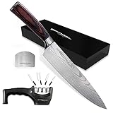 🎁 LIEFERUMFANG: 1 x Salqinos Kochmesser (7cr17mov) , 1 x Messerschleifer, 1 x Fingerschutz, 1 x Geschenkbox.