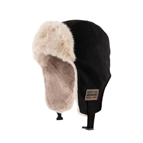 Women Winter Warm Trapper Hat Windproof Ushanka Ear Flaps Hat Cold Weather Thermal Hunting Cap Black
