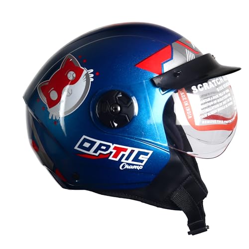 Image of ASR Junior Riders Helmet, High-Impact ABS Shell, Scratch & UV Resistant, Wide-View Visor, ISI Approved, Boys & Girls,Size-XS (Blue)
