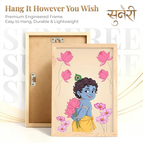 Image of Suneree Baby Krishna Radha Wall Art Painting | Set of 2 Framed Paintings | Radha Krishna Decor for Living Room Bedroom Pooja Room | (ART 11, 10x13 INCHES)