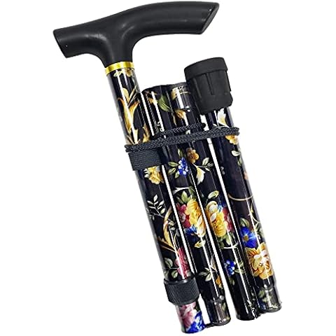 VIROSA Black Floral Walking Stick, Lightweight Foldable, Extendable Adjustable Walking Cane | Flexible and Durable | Walking Aid Mobility Aid | Collapsible Walking Stick Cover