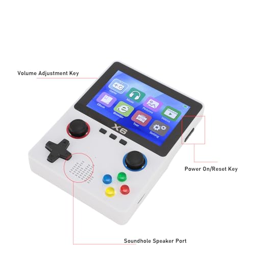 デュアル 3D ロッカー付き X6 ハンドヘルド ゲーム コンソール、3.5 インチ IPS スクリーン レトロ ゲーム コンソール - 11 エミュレータ サポート、10000 以上のゲーム内蔵、2 プレイヤー サポート (32G) (WHITE)
