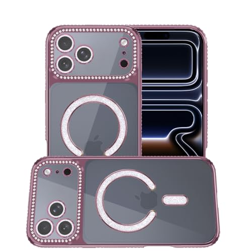 Image of AESTMO Back Cover for iPhone 17 Pro Max Compatible with MagSafe | Diamond Glitter Case | Luxury Bling Rhinestone Soft Clear TPU Bumper | Camera Lens Protection Cover for iPhone 17 Pro Max (Pink)