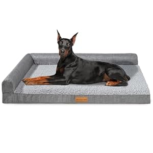 Patas Lague Orthopedic Jumbo Dog Bed for Extra Large Dogs 56”X40”, Waterproof L Shaped Jumbo Pet Sofa Beds with Removable Washable Cover, Soft Comfortable Pet Couch Mat with Nonskid Bottom, Grey