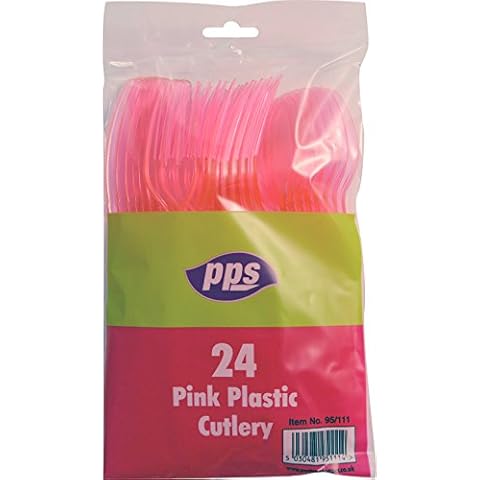 Party & Paper Solutions 48 PINK ASSORTED RE-USEABLE PLASTIC CUTLERY SET - 16 spoons, 16 knives, 16 forks great for parties Cover