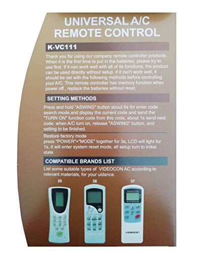 Image of LipiWorld K-VC-111 AC Universal Remote (Different Body Please Check Second Image) Compatible with VIDEOCON AC Remote