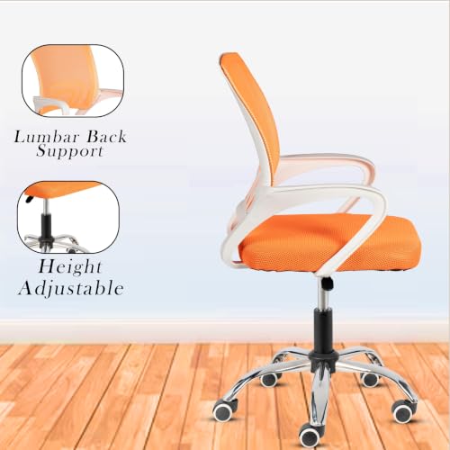 Image of Casa Copenhagen Mesh Mid Back Office /Study /Computer /Revolving /Desk Chair for Work from Home -Metal Base, Height Adjustable Seat-Orange& White Handle