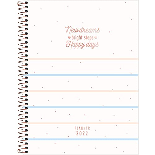 Planner Espiral 20 x 27,5 cm Soho 90 Grande 2022 - Estampa Listras azuis e rosas - new dreams - Tili