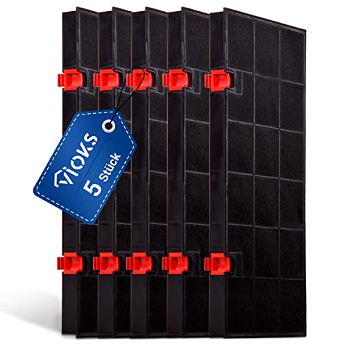 VIOKS Aktivkohlefilter Dunstabzugshaube Set 5 Stk 435x217 mm Ersatz für AEG Typ 150 Kohlefilter 5026385100/3 - Abzugshaube Filter mit 2 Halteclips