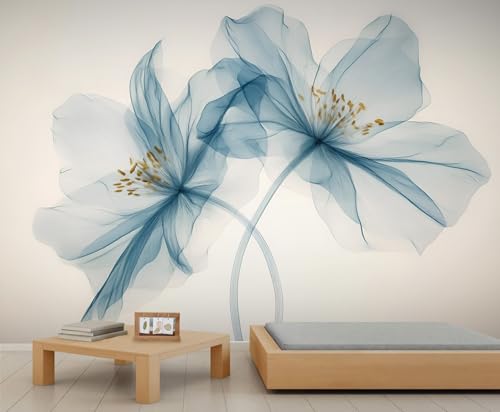 LEPUICI Light Blue Laser Flower Wall Murals, Minimalistic Art Transparent