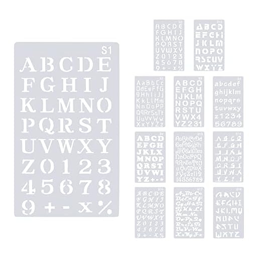 XAVSWRDE 12 Piezas Plantillas de Letras para Pintar Plantillas de Números de Plástico Reutilizables Plantillas de Letras de Caligrafías Pequeñas Mayúsculas y Minúsculas para Álbum Scrap Manualidades