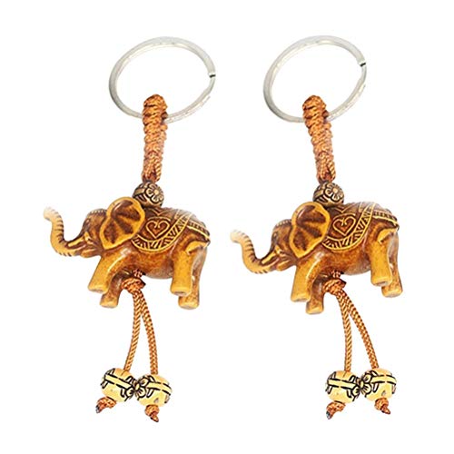 Lot de 2 porte-clés porte-bonheur en forme d'éléphant sculpté Taille M, conforme à l'image., M