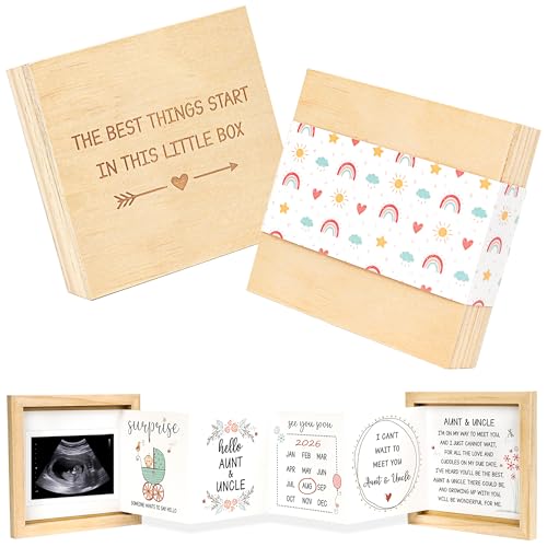 Aunt and Uncle Baby Announcement, Pregnancy Announcement Gifts Ideas for Auntie & Uncle, Surprise Pregnancy Reveal to Family, Best Friends- Baby Ultrasound Photo Keepsake Wooden Box