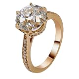 YUGNA Anello di fidanzamento da donna in argento Sterling 925 placcato oro 14 carati e moissanite da 1 a 5 mm (DEF-VVS), rotondo, RNG-1394, Argento Sterling Moissanite, Moissanite