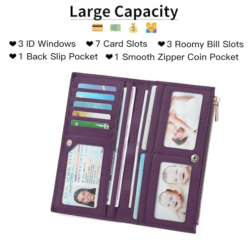 Image of GOIACII Slim Wallets for Women Rfid Blocking Leather Wallet Purple | Credit Card Holder with Zip Pocket, Bifold Wallet,Vegan Leather,Ladies Clutch Purse,Compact Size,Flat Women Wallets