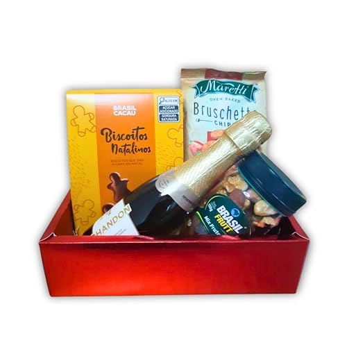 Cesta de Natal: Biscoitos Natalinos Brasil Cacau, Espumante Chandon Reserve Brut, Mix de Fruta Seca