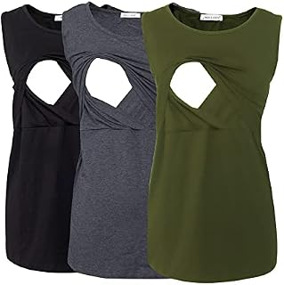 Smallshow Women's Sleeveless Maternity Nursing Clothes Breastfeeding Tank Tops 3-Pack