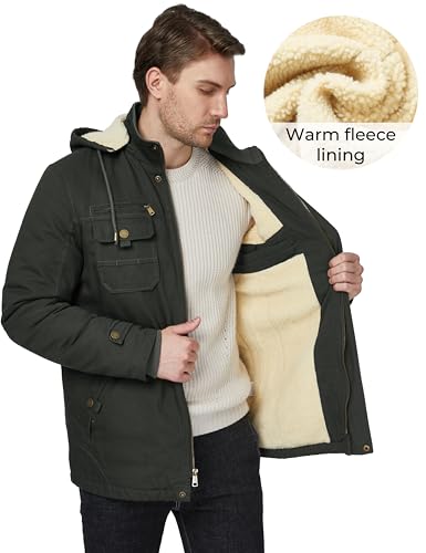 Image of WenVen Men's Winter Sherpa Parka Mid Length Thicken Military Style Warm Jacket with Removable Hood