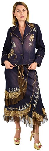 Dare2BStylish Women 2 Piece Denim Rhinestone Embellished Skirt Set2