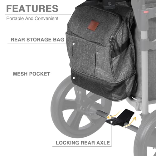 Image of EVER ADVANCED Foldable Wagons for Two Kids & Cargo, Collapsible Folding Wagon Stroller with Adjustable Handle Bar,Removable Canopy with 5-Point Harness,Black