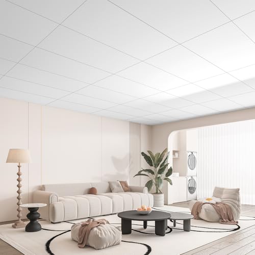 Image of Art3d 10 Pack Smooth Drop Ceiling Tiles, 24 inchx48 inch (Cover 80 Sq.,ft.) PVC Decorative Ceiling Tiles, 2x4 ft Fire-Rated Tiles for Interior Decor, Home, Office, Restaurant and Gym, Matte Regular White