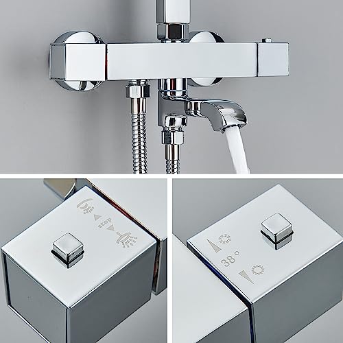 Robinet de douche thermostatique mural avec colonne de douche 4 fonctions et jet