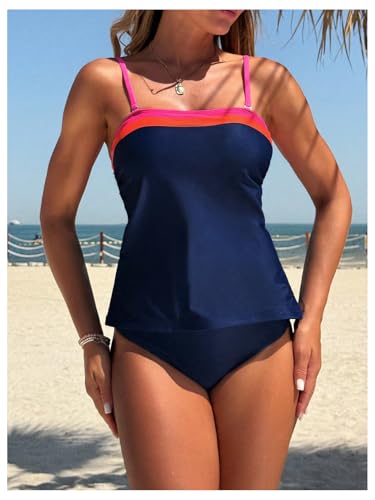 WDIRARA Women's Color Block 2 Piece Tankini Swimsuit Spaghetti Strap Bathing Suit3
