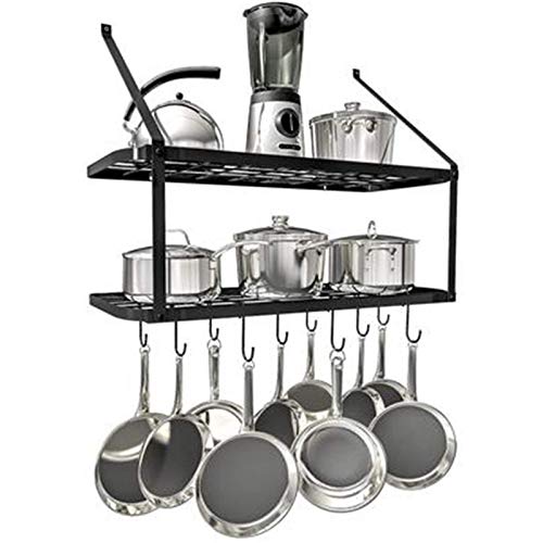 Home Neat Kitchen Wall Mount Pot Pan Rack Wall Shelf With 10 Hooks 75x35x60cm