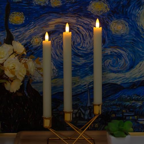 Image of LED Flameless Taper Candles with Remote Timer,Ivory Battery Operated Flickering Window Candles,Pack of 4 Real Wax Warm Fire 3D-Wick Flameless Candlesticks,Home Wedding Decor(0.78 inch x 9.64 inch)