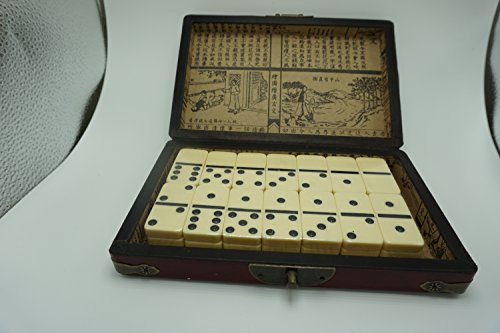 Juego de dominó color marfil con estuche chino
