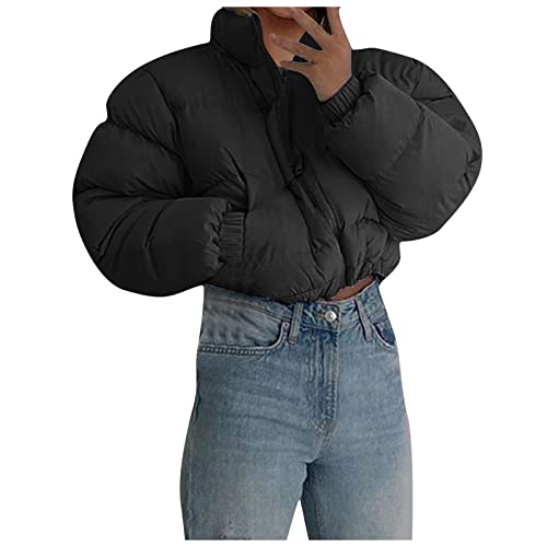 Lapirek Winterjacke Damen Sportlich Herbst Einfarbig Stehkragen Jacke Ärmel Jacke 2021 Kurz Lang Gepolstert Und Reißverschluss Wintertasche Damen