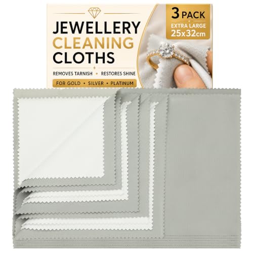 3 Pcs Silver Polishing Cloths Large Dual-Layer 25x32CM Jewellery Cleaning Cloth Reusable Tarnish Remover for Silver Gold & Platinum Double-Sided Silver Cloth for Rings Coins Watches & Silverware