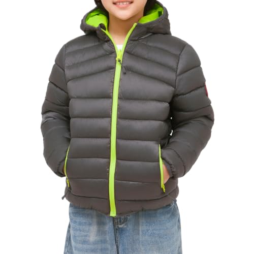 Image of Rokka&Rolla Boys' Reversible Lightweight Water-Resistant Puffer Jacket | Lightweight Breathable Reversible Puffer Makes A Hooded Winter Coat For Boys To Wear During Cold Weather Activity