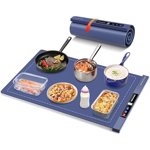 Electric Warming Tray - Fast Heating Food Warming Mat - Rollable Portable Silicone Food Warmer with 6 Level Temperature for Buffets Parties Gatherings Travel Home Daily Use Cover