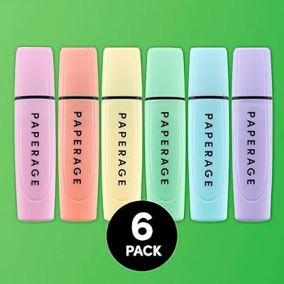 PAPERAGE Recycled Highlighters, Assorted Pastel Colors, Broad Chisel Tip Marker Pen & Highlighter Set, 6 Count