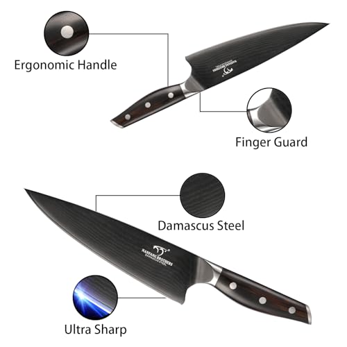 Image of NANFANG BROTHERS 16-Piece Damascus Knife Set with VG10 Core Blades, 67-Layer Damascus Steel, Black Titanium Coated Kitchen Knives for Polished Ebony Wood Handle, Professional Chefs & Home Cooking