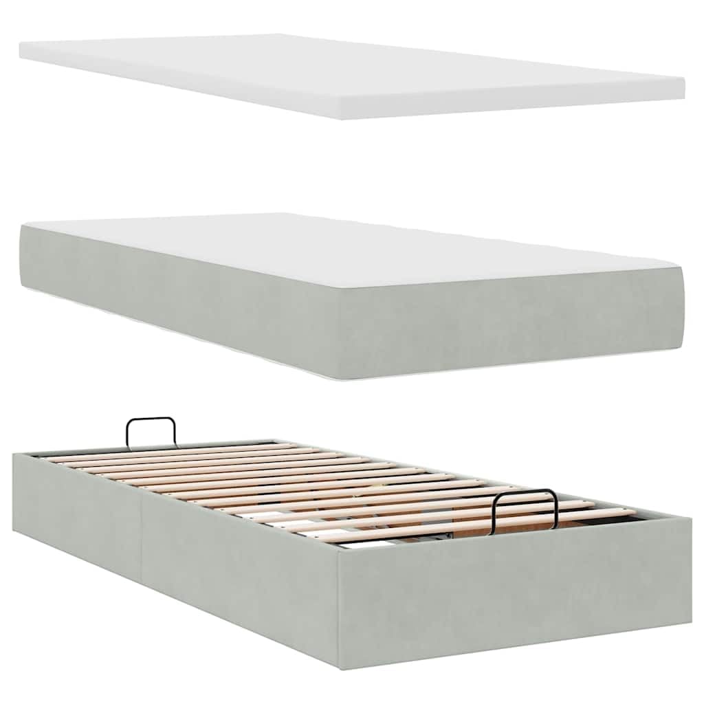 Cama otomana de 80 x 200 cm de terciopelo con colchón LED y espacio de almacenamiento, altura ajustable para jóvenes e invitados dormitorio