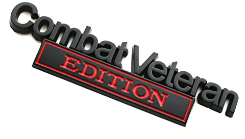 Image of Combat Veteran Edition Emblem Car Badge, Warrior Soldier 3D Metal Material Sticker, Combat Veteran Letters Raised Metal Fender Decal (Black /Red)