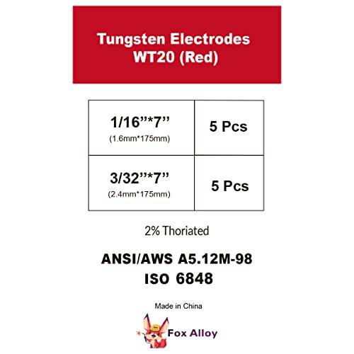 Tungsten Electrode Rod Red 3/32" 5Pcs And 1/16'' 5Pcs Wt20 2% Thoriated Tungsten Welding Stick Tungsten Wire Electrode #TOP4