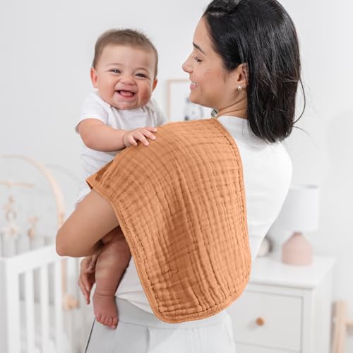 Image of Comfy Cubs Muslin Burp Cloths 20 inch x 10 inch, Pack of 10 - Large, 6-Layer, Ultra Absorbent 100% Cotton for Baby Drool and Messes - Soft, Safe & Gentle Baby Burp Cloths for Boys & Girls - Caramel